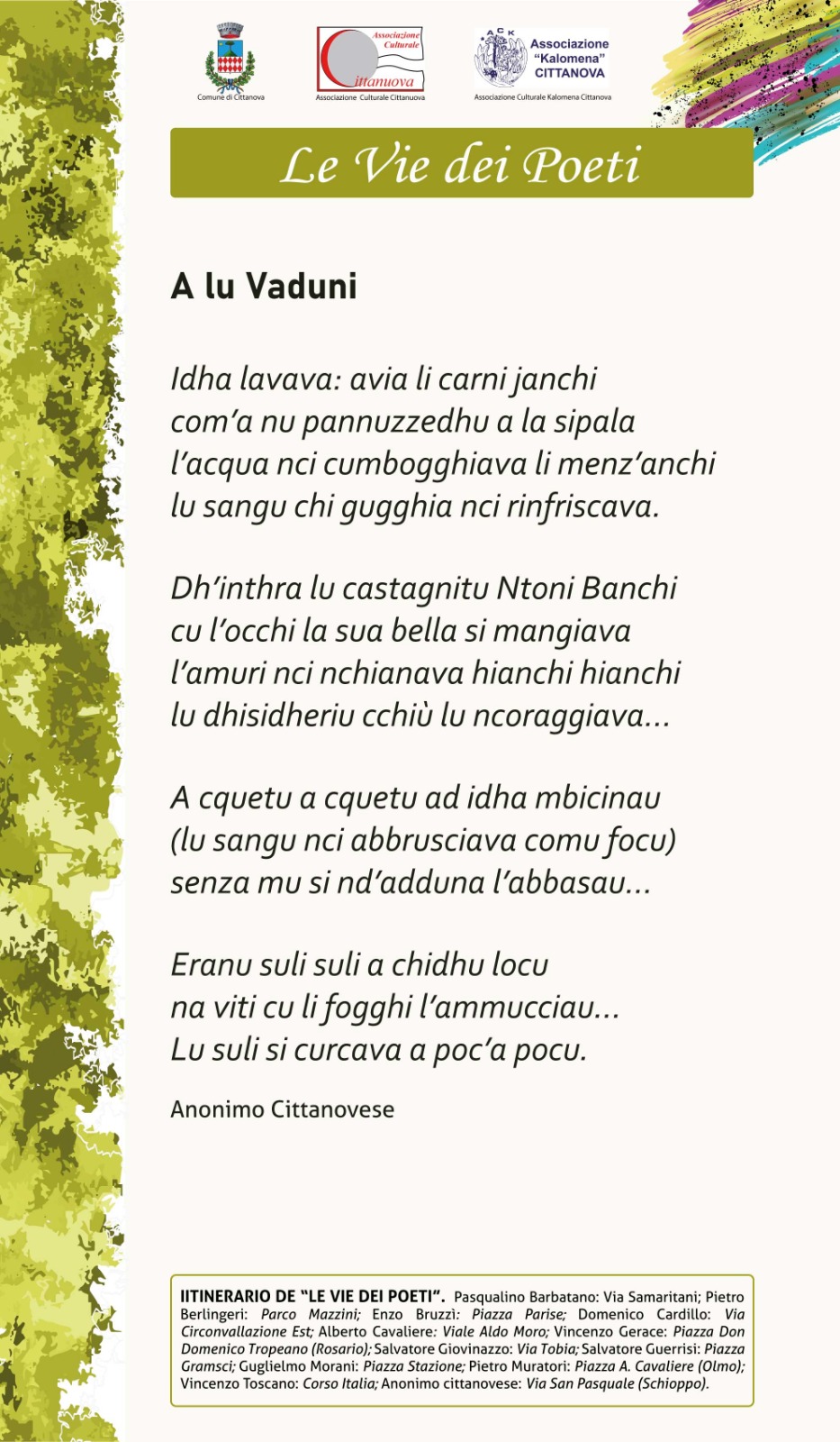 Le Vie dei Poeti Cittanova anonimo cittanovese poesia