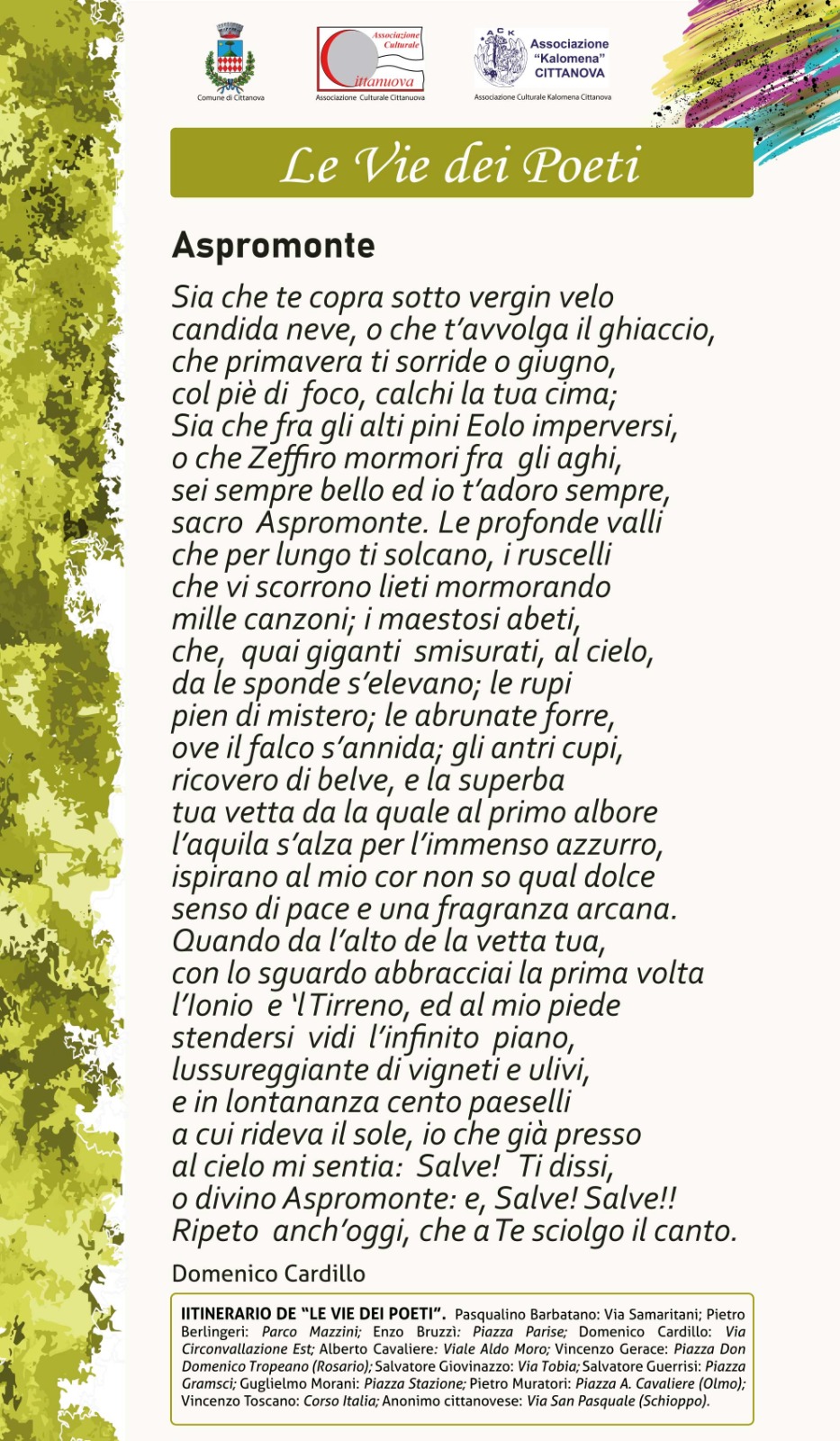 Le Vie dei Poeti Cittanova domenico cardillo poesia